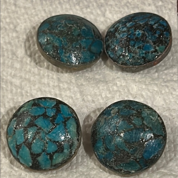 Turquoise and Gold Round Buttons Vintage Jewelry Making - Picture 6 of 15
